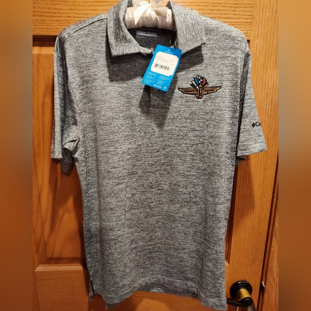 Columbia Small Gray Mens Omni-wick Polo Shirt, Officially Licensed Indy Speedway
